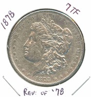 1878 Morgan Silver Dollar - 7 TF, Reverse of 1878