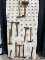 24"X48" PEG BOARD W/VINTAGE HAMMERS & MORE