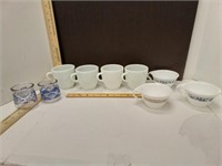 Pyrex Cups 4, Corelle Cups 3 & Glass Tea Light