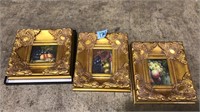 3 GOLD GILT FRAMED STILL LIFE SCENES