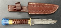 Damascus Steel Decorative Bladed Knife w Sheath