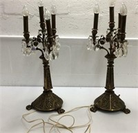 Pair of Antique Brass Buffet Lamps K15B