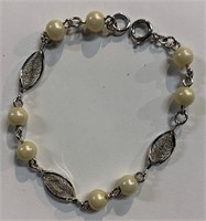 Sterling Silver Faux Pearl Bracelet