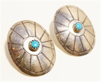 1" Sterling Silver Turquoise Concho Earrings 4.7g