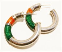 1" Sterling Silver & Enamel 3/4 Hoop Earrings 8g