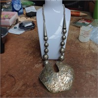 Large  Silver Toned Necklace & Pendant