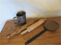 Vintage Bromwell Sifter, Rolling Pins & Copper