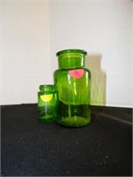 2 vintage green glass bottles