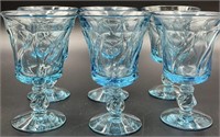 6 Fostoria Jamestown Blue Water Goblets