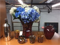 Lot of embellished cups, vases & faux flowers (7)