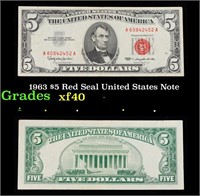 1963 $5 Red Seal United States Note Grades xf