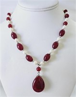 Natural Ring Pearl & Red Carnelian Necklace