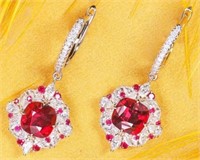 3.3ct Pigeon Blood Red Ruby 18Kt Gold Earrings