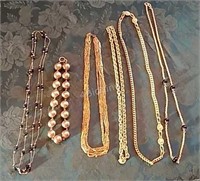 DR- Six Gold Tone Costume Jewelry Necklaces