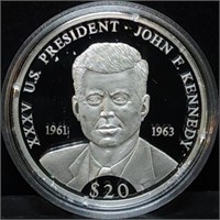 .999 Silver John F Kennedy Proof Liberia Coin