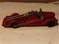 Antique metal toy fire truck 9"L