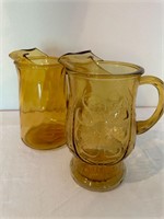 Vtg. Amber Glass Water Pitchers