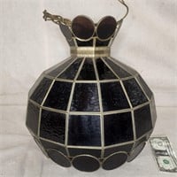 Vintage tortoise shell slag glass & brass lamp