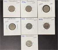 1971, 1972, 1977, 1978 & 1979 Canadian Dimes. *SC