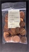 70 1980, 1981 & 1983 Canadian Pennies. *SC