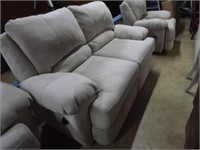 Oversized beige microfiber Loveseat/Recliner