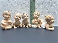 Set of 5 Napco 1960 Bisque Baby Figurines
