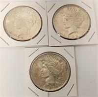 279 - LOT OF 3 PEACE SILVER DOLLARS (74)