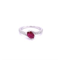 14K WHITE GOLD 0.40CT DIAMOND 0.88CT RUBY RING