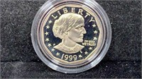 1999 Proof Susan B Anthony Dollar w/ Case & COA