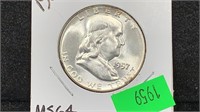 1957 Silver Franklin Half Dollar, higher grade