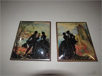 PAIR OF BUBBLE GLASS SILHOUETTE PICTURES