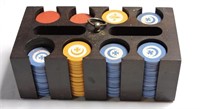 Vintage Clay Poker Chips & Holder