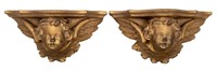 Gilt Ceramic Cherub Form Corbel Shelves, Pair