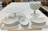 Milk Glass Dish Lot w/ Cake Stand