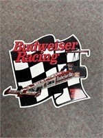 Budweiser racing tin sign. 28” x 32”