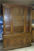 1970s China Cabinet, glass door top, 2 piece
