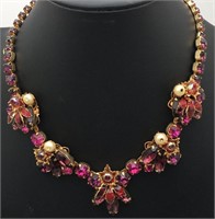 Gold Tone Enameled Necklace W Purple Stones