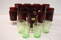 LOT OF 18 RUBY GLASS & 4 GREEN GLASSES