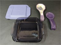 Square Purple pyrex & Two Purple Spoon Rests