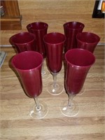 SET OF 7 RED CHAMPAGNE GLASSES