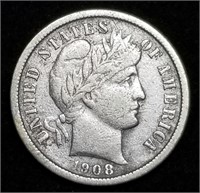 1908-O Barber Silver Dime from Set