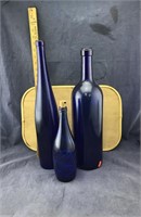 Trio Of Decorative Cobalt Blue Bottles