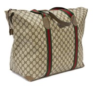 VINTAGE GUCCI GG COATED CANVAS WEB DUFFEL BAG