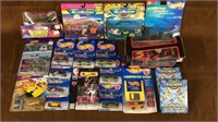 Micro machines, hot wheels, digimon cards, nascar