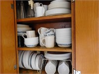 Contents of 3 Shelves-2 Corelle Dish Sets-many pcs