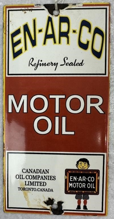 Enamel "EN-AR-CO MOTOR OIL" Door Push Plaque