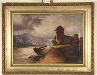 EDWARD H. THOMPSON "CASTLE BY THE RIVER" OIL