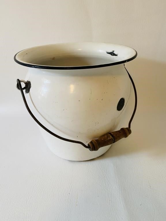 Antique White Enamel Chamber Pot