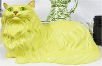 Large Ceramic Cat Laying Down with Green Eyes