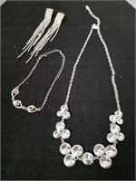 Vintage necklace bracelet and rhinestone earrings